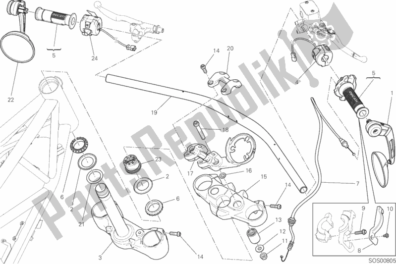 Todas as partes de Guiador E Controles do Ducati Scrambler Brazil Special Edition 1100 2019